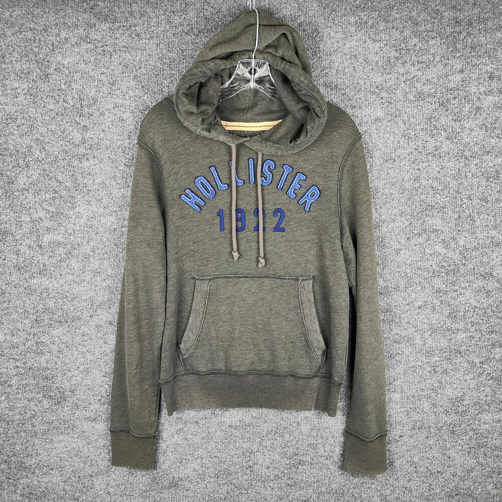 Hollister Hoodie Mens Small Green 1922 Graphic Pullover Sweatshirt Logo Fleece